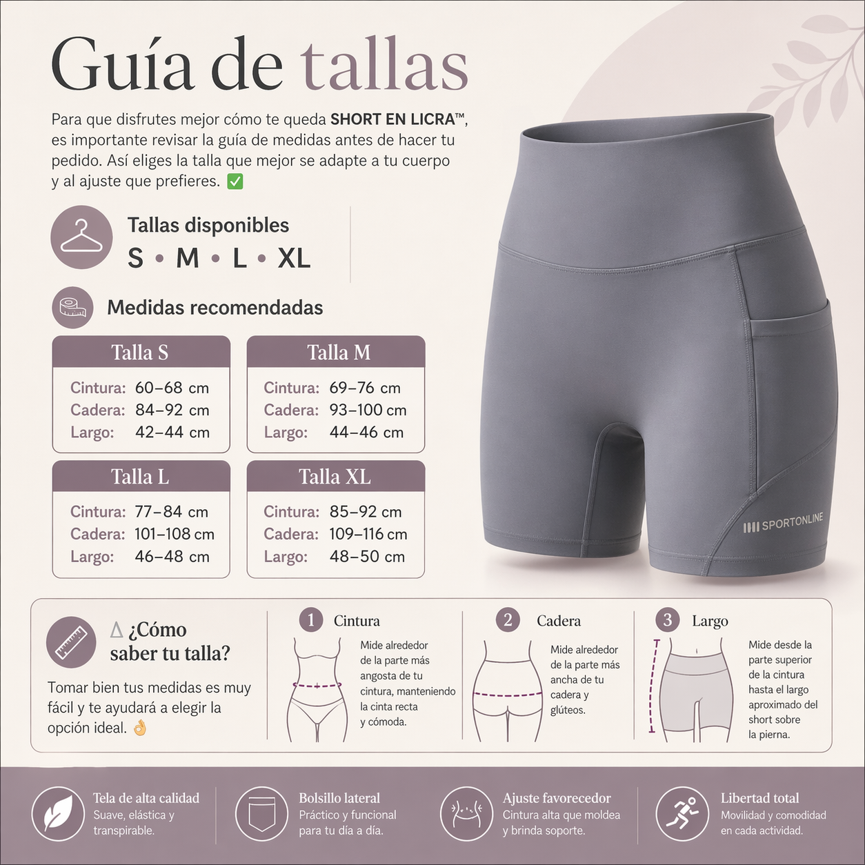 SHORT EN LICRA™ | Soporte cómodo, tiro alto y bolsillos que sí resuelven
