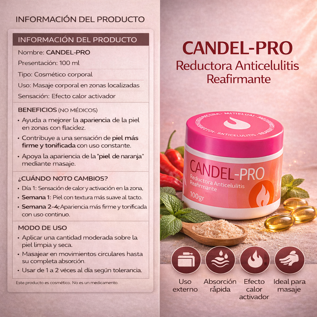 Candela PRO - Crema Reductora, reductora y eliminadora de estrias