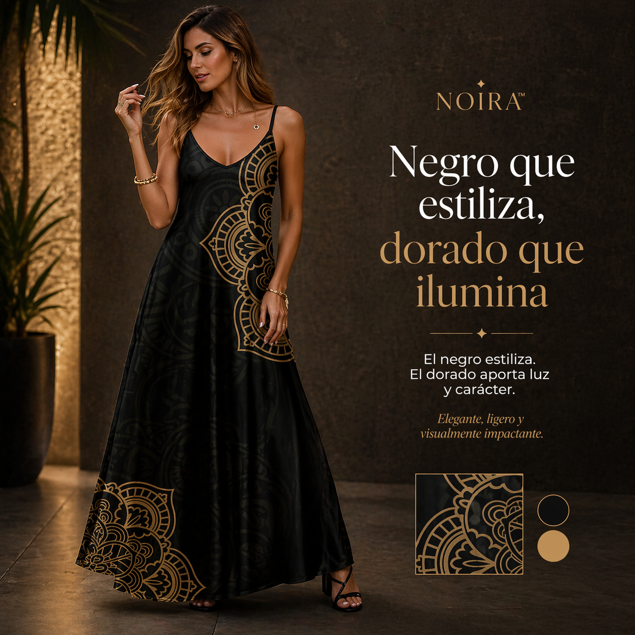 VESTIDO NOIRA™ | Elegancia fluida con arte que roba miradas.