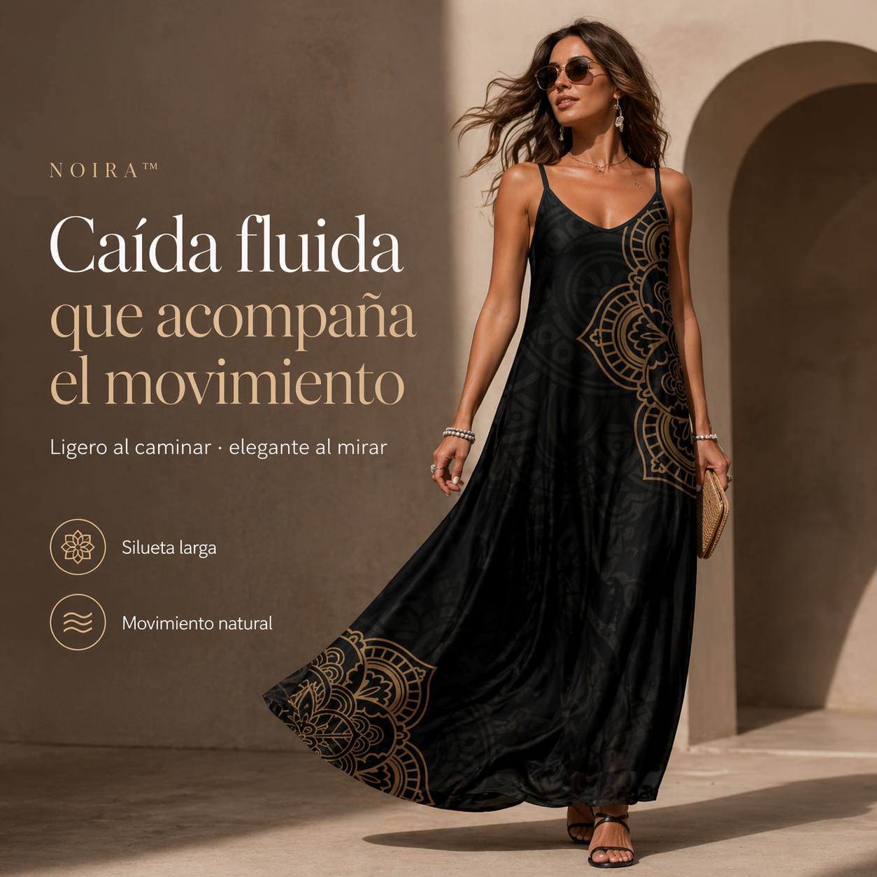 VESTIDO NOIRA™ | Elegancia fluida con arte que roba miradas.