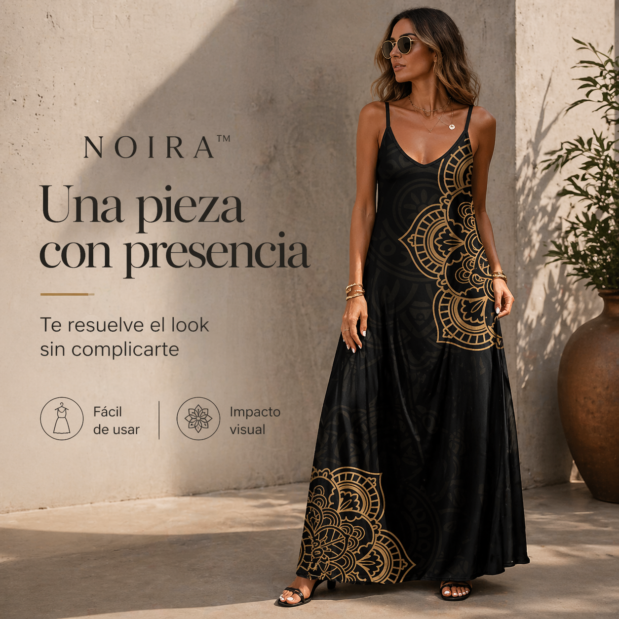VESTIDO NOIRA™ | Elegancia fluida con arte que roba miradas.