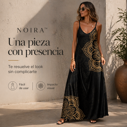 VESTIDO NOIRA™ | Elegancia fluida con arte que roba miradas.