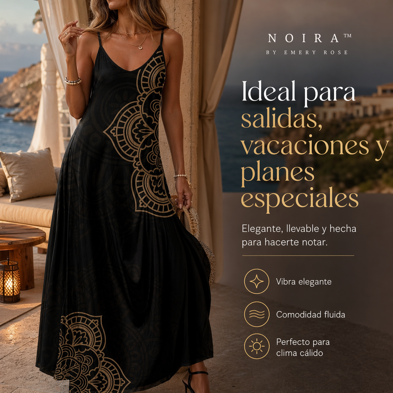 VESTIDO NOIRA™ | Elegancia fluida con arte que roba miradas.