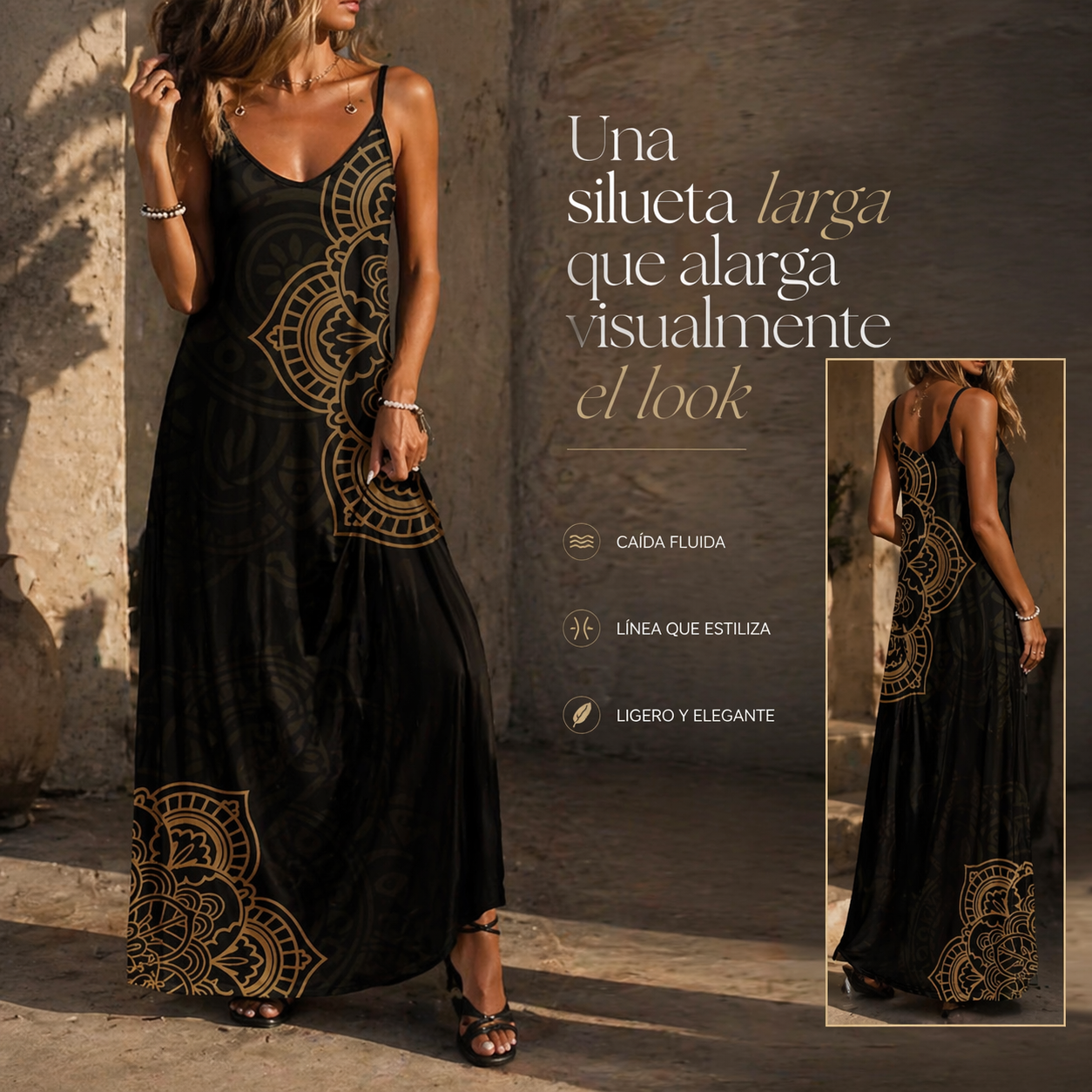 VESTIDO NOIRA™ | Elegancia fluida con arte que roba miradas.