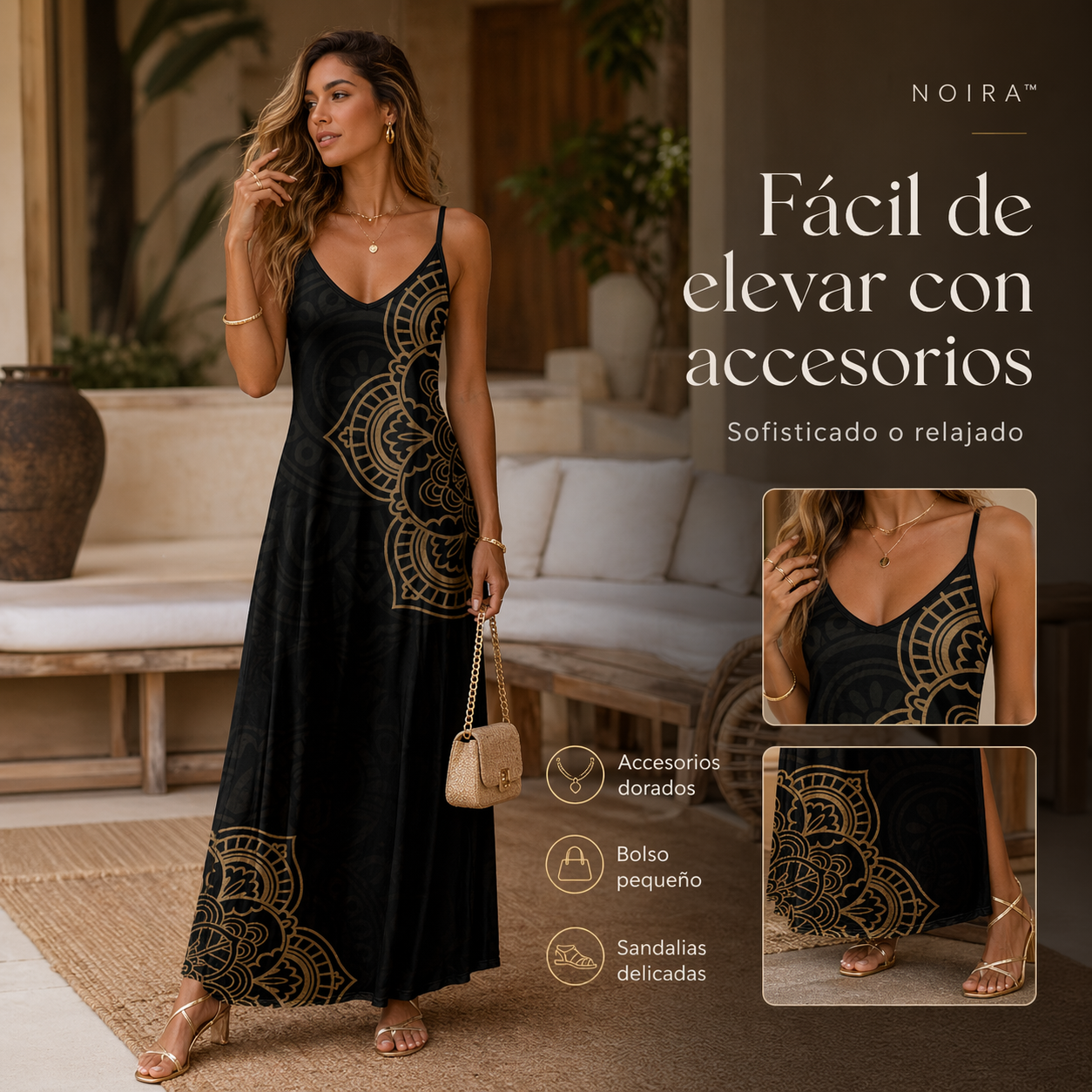 VESTIDO NOIRA™ | Elegancia fluida con arte que roba miradas.