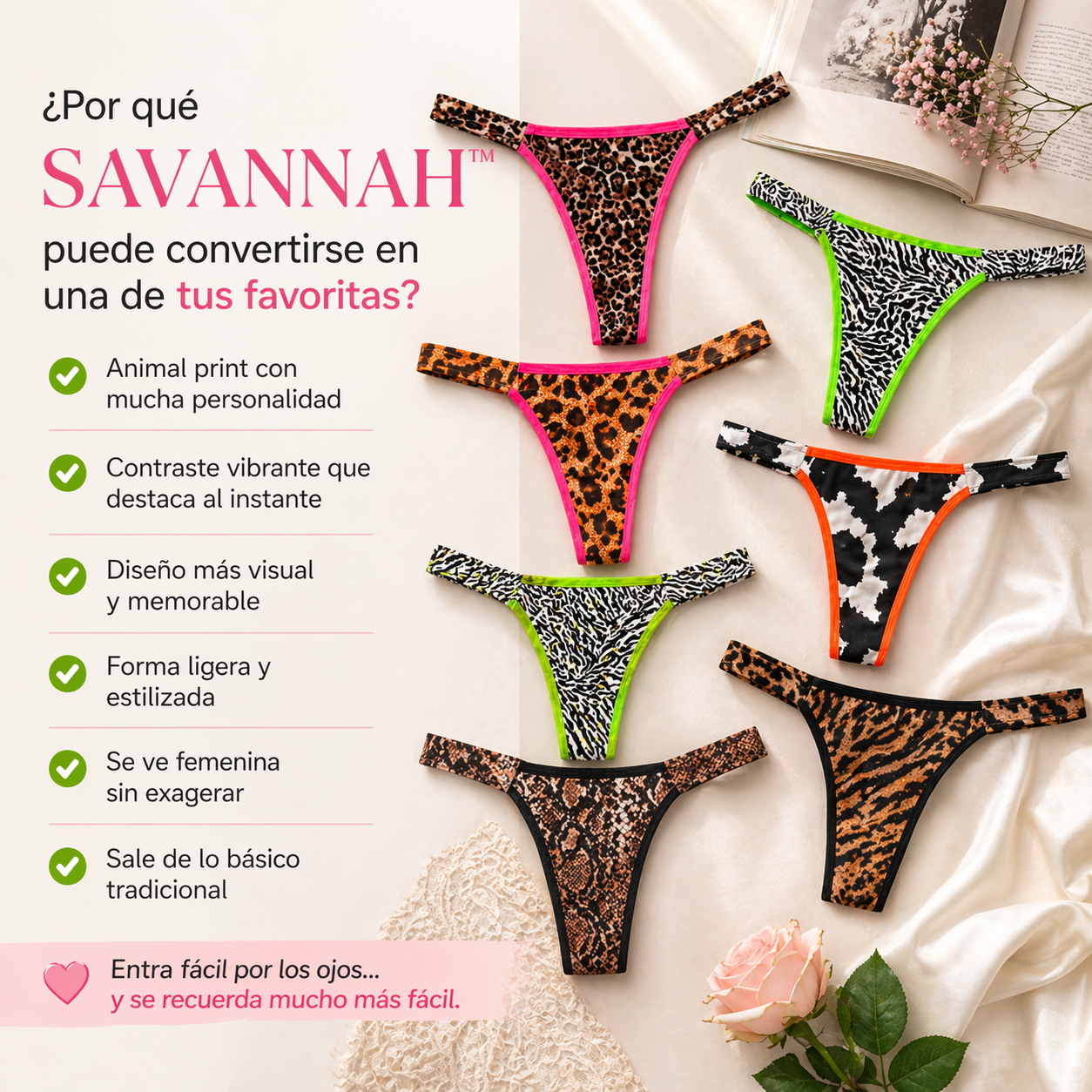TANGAS SAVANNAH™ | Animal print con un detalle vibrante que no pasa desapercibido 🐆 PAGUE 3 LLEVE 5 🔥