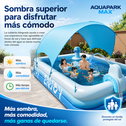 AQUAPARK MAX™ | Diversión refrescante con sombra y accesorios en un solo espacio.