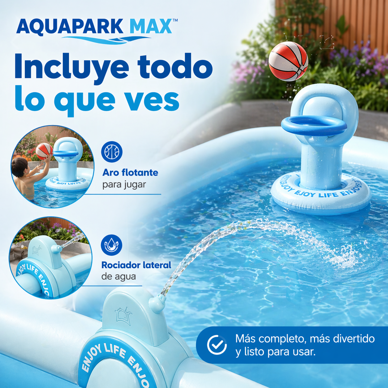 AQUAPARK MAX™ | Diversión refrescante con sombra y accesorios en un solo espacio.