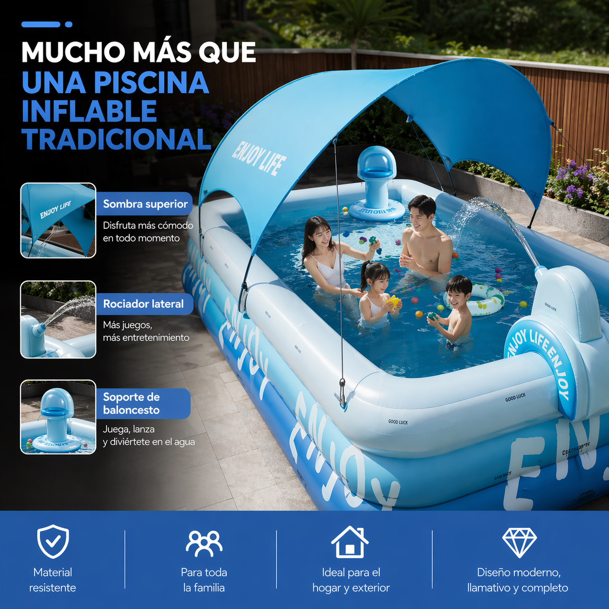 AQUAPARK MAX™ | Diversión refrescante con sombra y accesorios en un solo espacio.