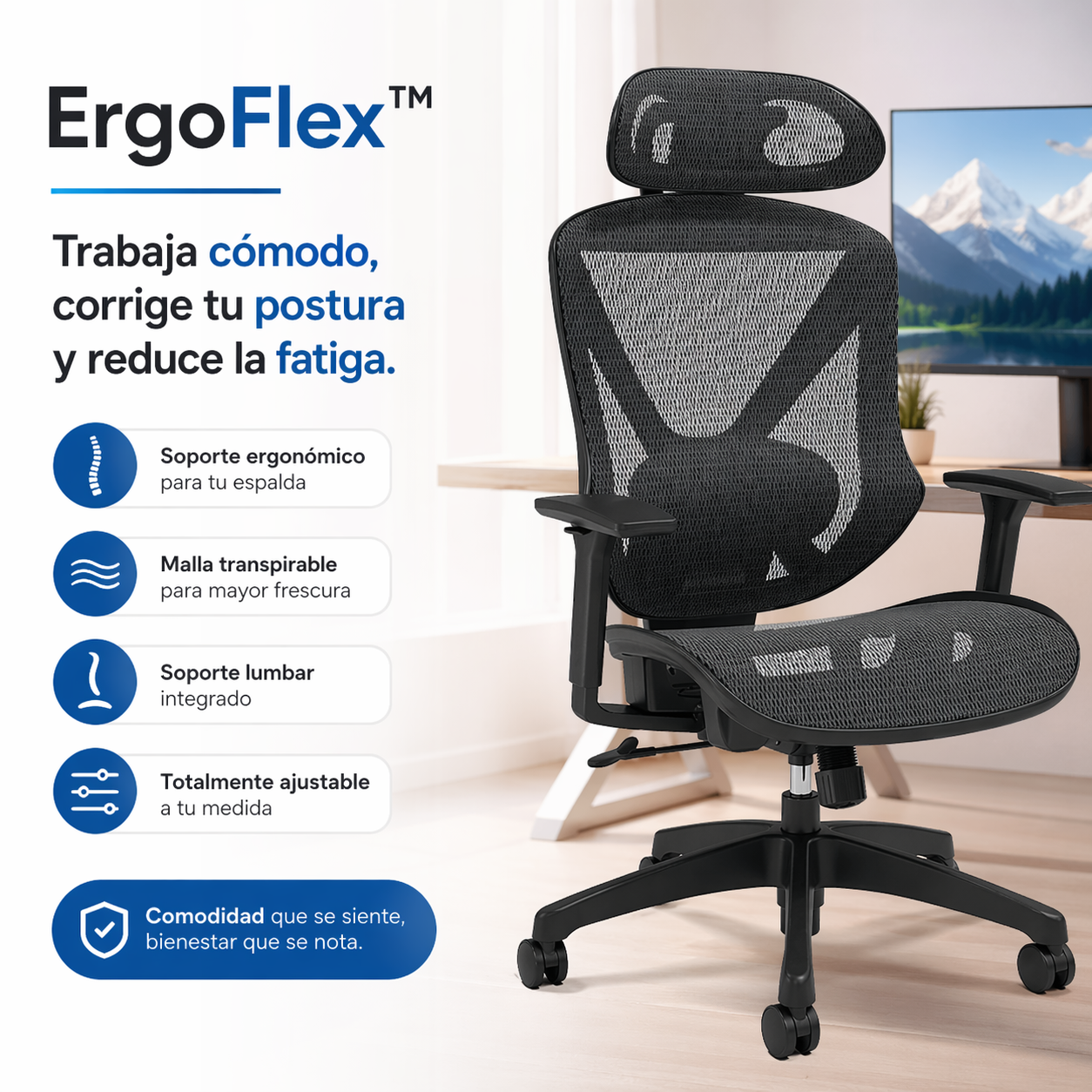 ErgoFlex™ | Trabaja cómodo, corrige tu postura y reduce la fatiga.