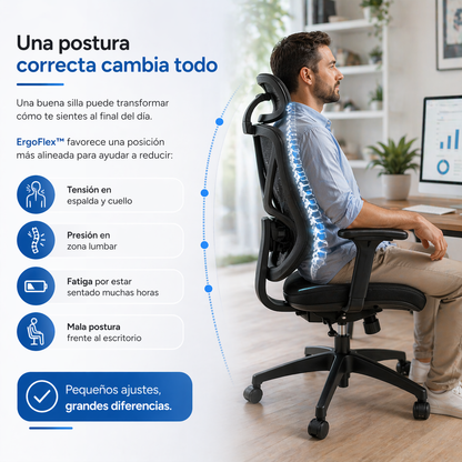 ErgoFlex™ | Trabaja cómodo, corrige tu postura y reduce la fatiga.