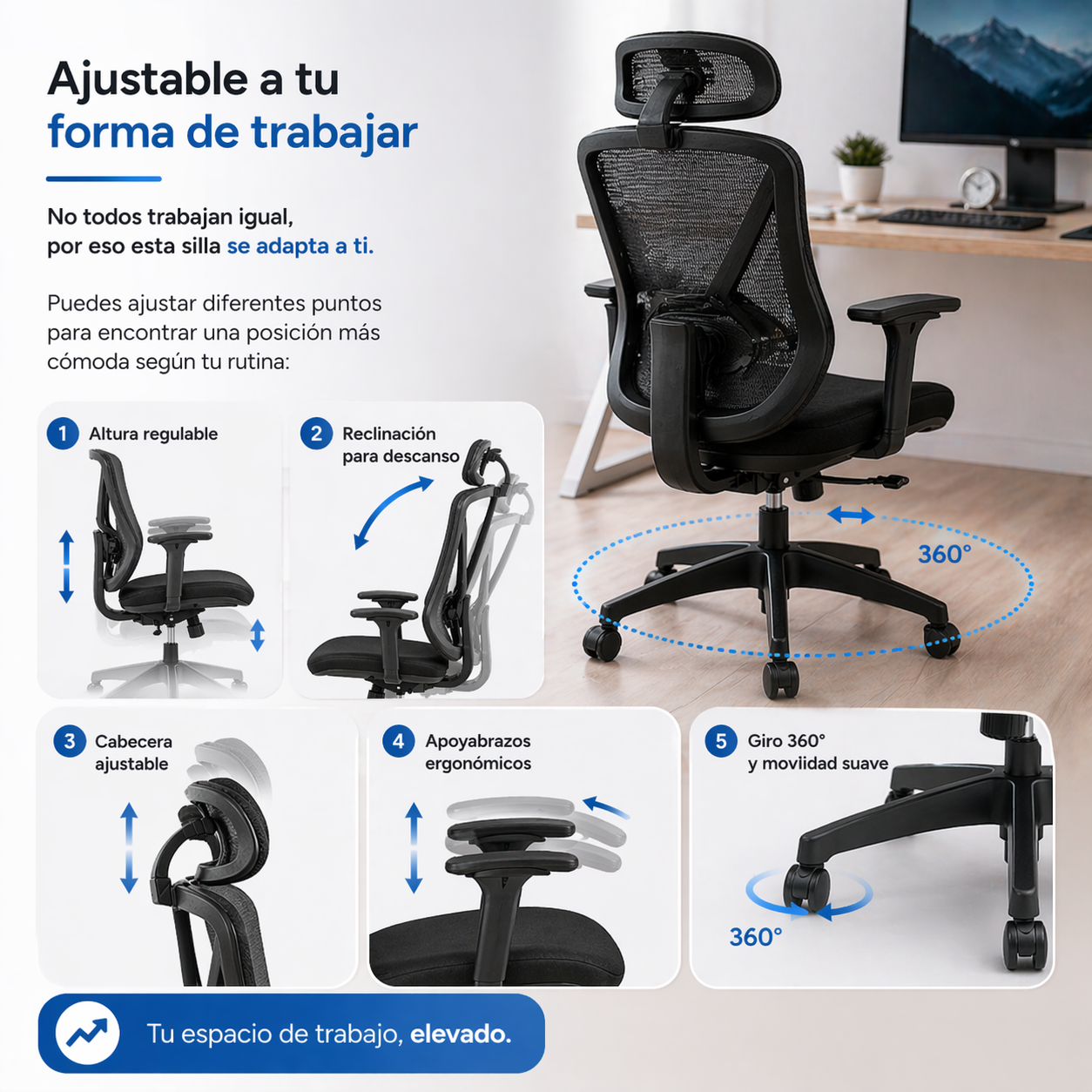 ErgoFlex™ | Trabaja cómodo, corrige tu postura y reduce la fatiga.