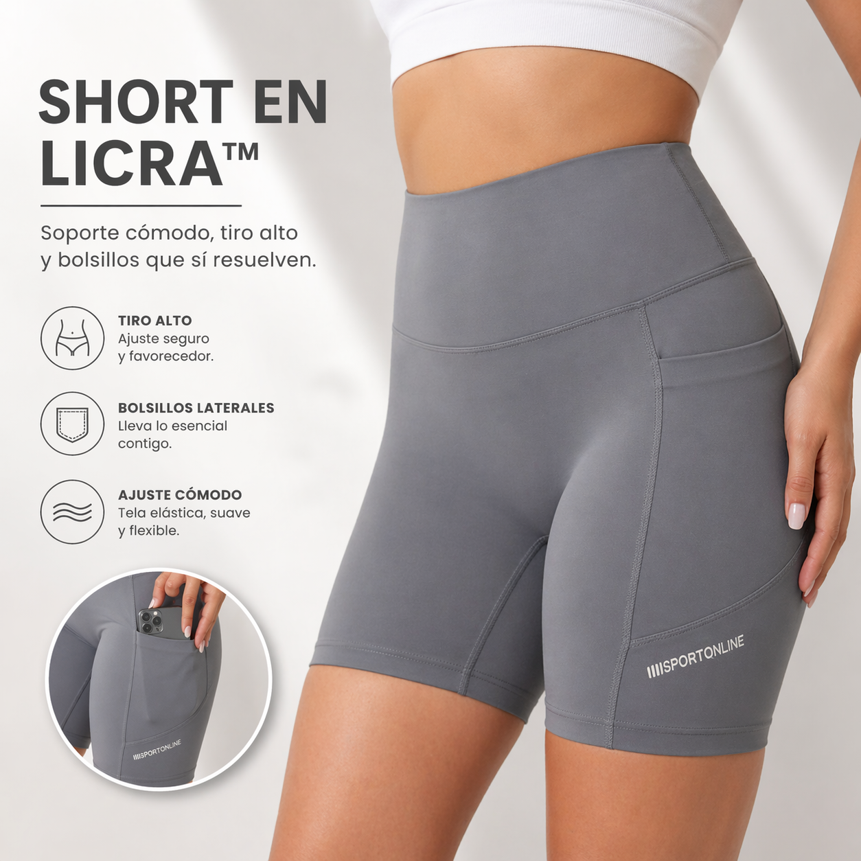 SHORT EN LICRA™ | Soporte cómodo, tiro alto y bolsillos que sí resuelven