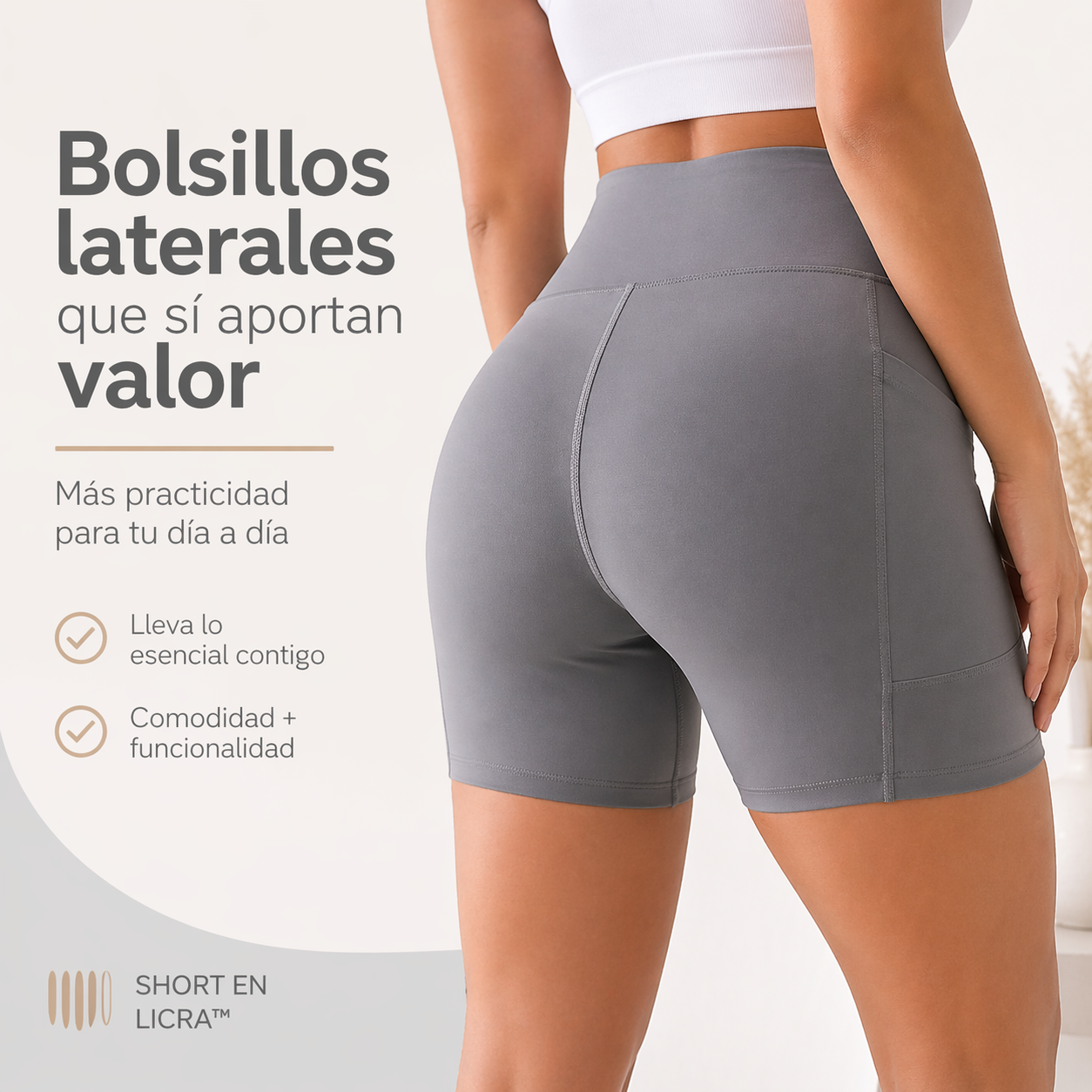 SHORT EN LICRA™ | Soporte cómodo, tiro alto y bolsillos que sí resuelven