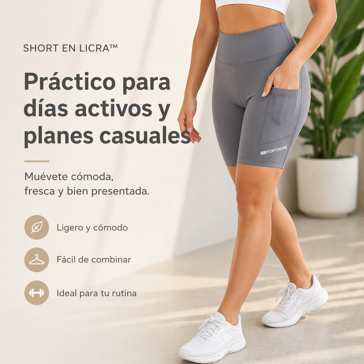 SHORT EN LICRA™ | Soporte cómodo, tiro alto y bolsillos que sí resuelven