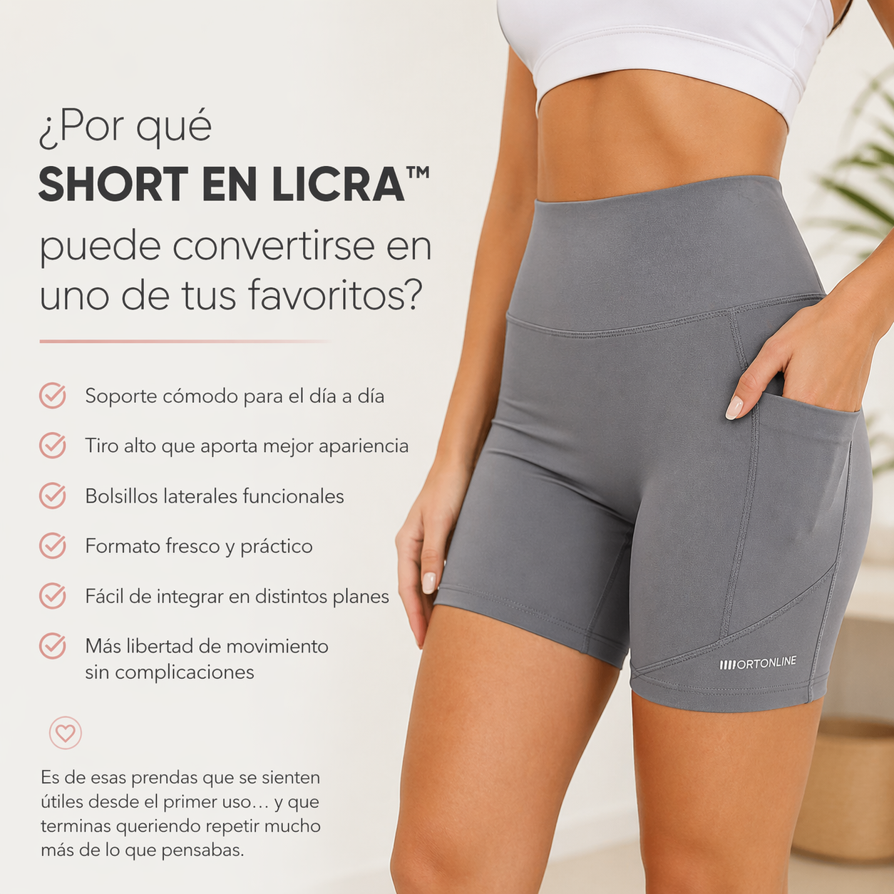 SHORT EN LICRA™ | Soporte cómodo, tiro alto y bolsillos que sí resuelven