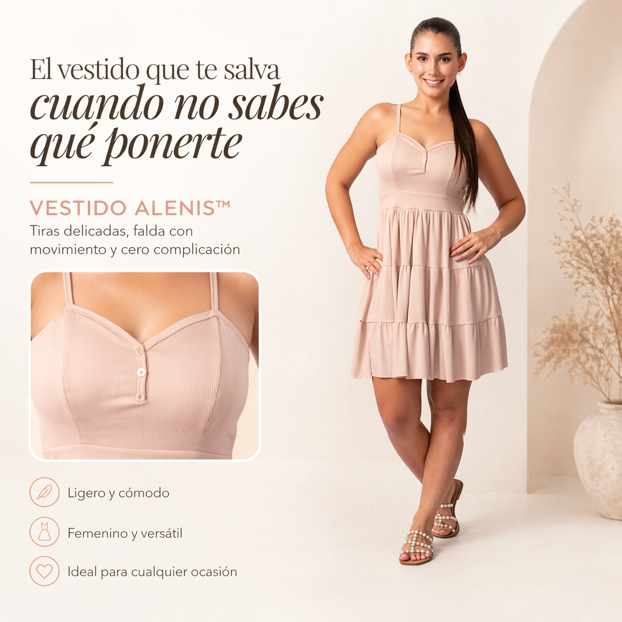VESTIDO ALENIS™ | Tiras delicadas, falda con movimiento y cero complicación