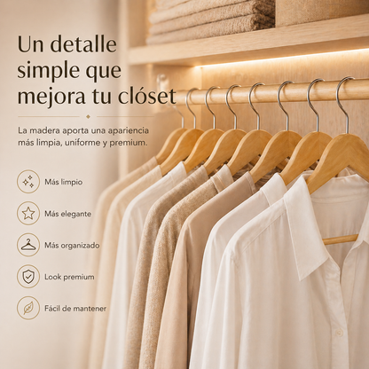 GANCHO PARA ROPA™ | Diseño en madera para un clóset más limpio y premium.