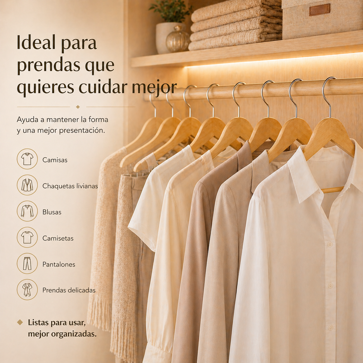 GANCHO PARA ROPA™ | Diseño en madera para un clóset más limpio y premium.