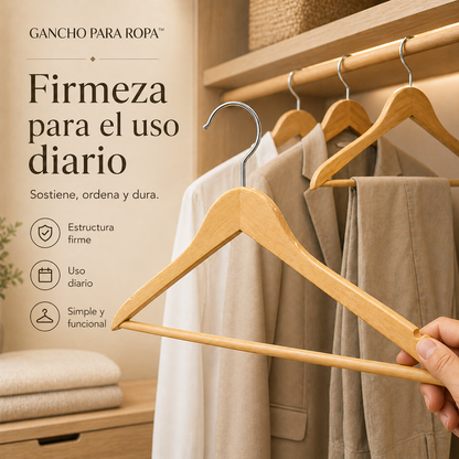 GANCHO PARA ROPA™ | Diseño en madera para un clóset más limpio y premium.