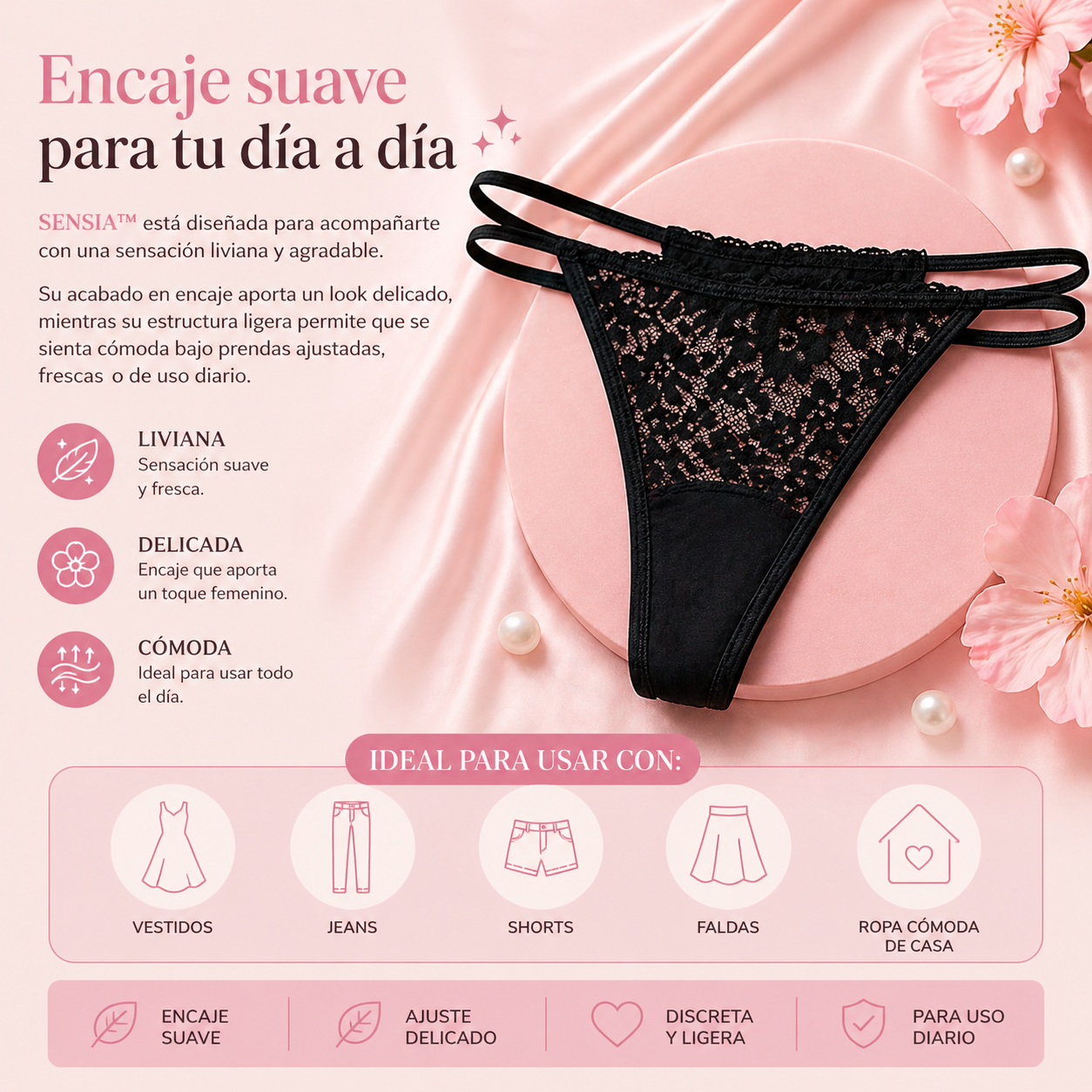 TANGAS SENSIA™ | Encaje suave con ajuste delicado