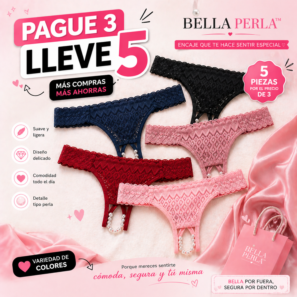 TANGAS BELLA PERLA™ | Diseño delicado para sentirte segura y sexy.