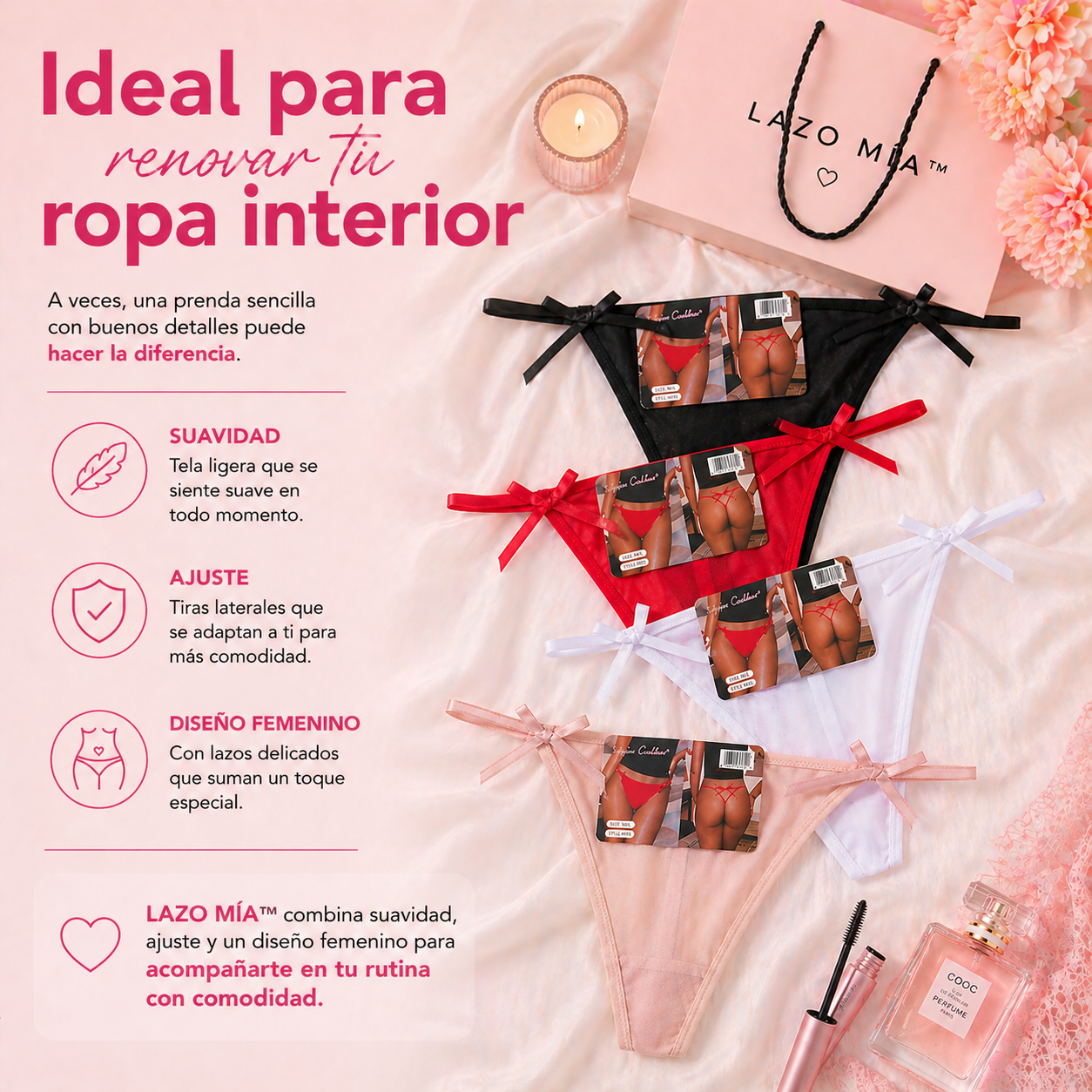 TANGAS LAZO MÍA™ | Diseño delicado con tiras ajustables para sentirte cómoda y femenina.