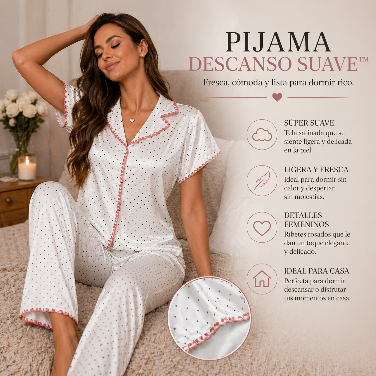 PIJAMA DESCANSO SUAVE™ | Fresca, cómoda y lista para dormir rico.