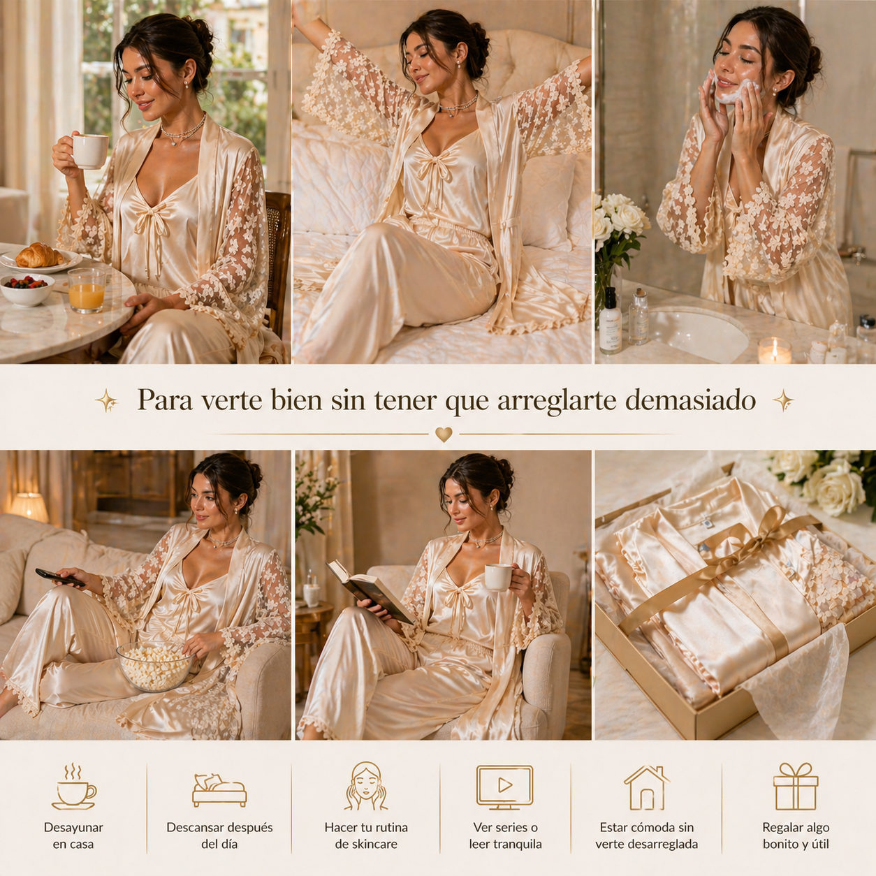 PIJAMA AURA LUXE™ | Tres piezas para descansar con elegancia.