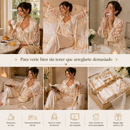 PIJAMA AURA LUXE™ | Tres piezas para descansar con elegancia.