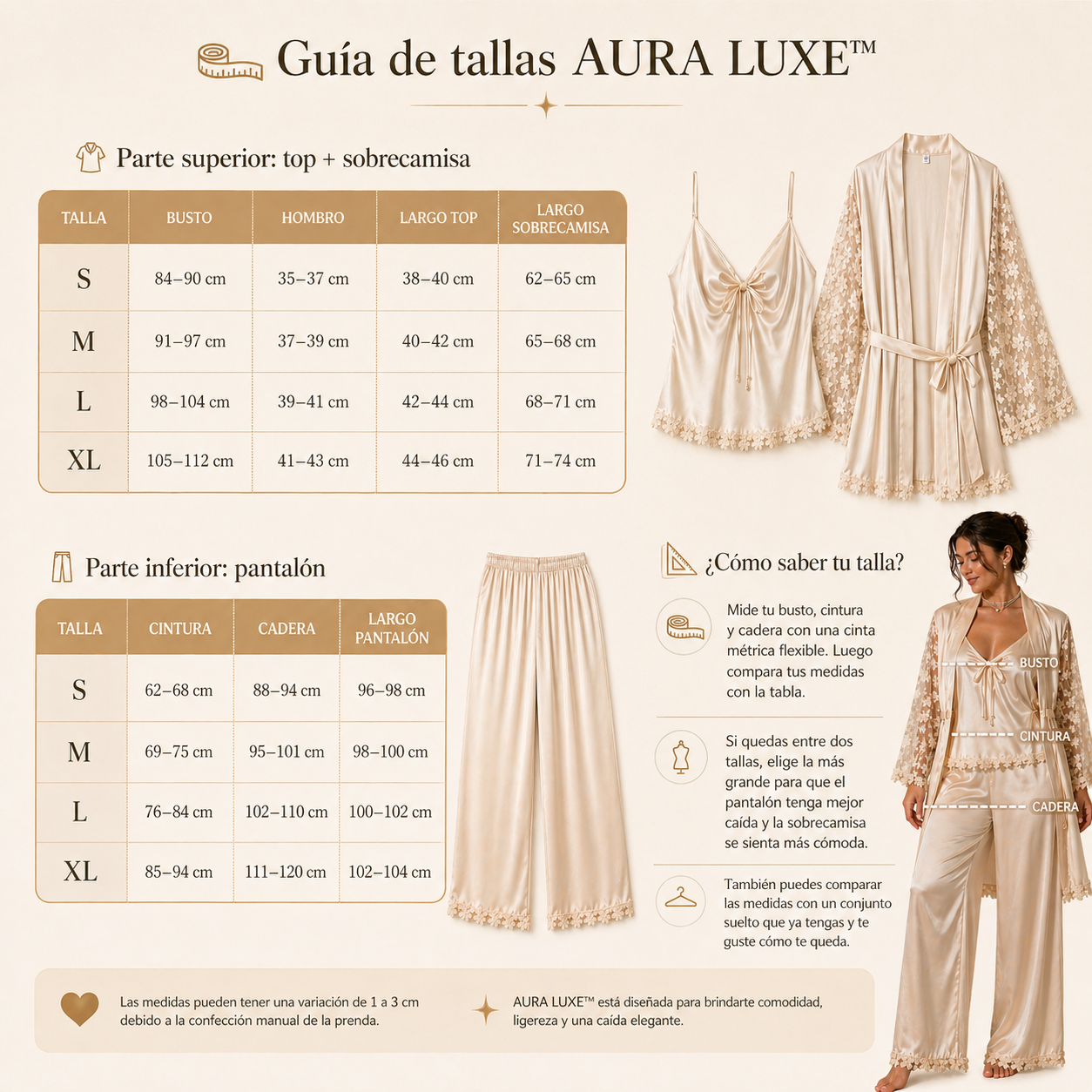 PIJAMA AURA LUXE™ | Tres piezas para descansar con elegancia.