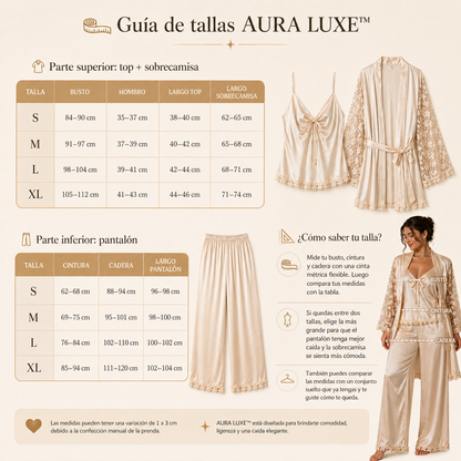 PIJAMA AURA LUXE™ | Tres piezas para descansar con elegancia.