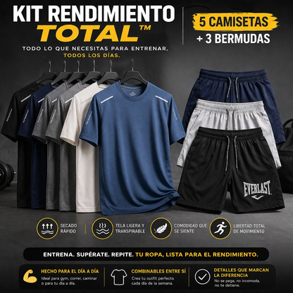 KIT RENDIMIENTO TOTAL™ | 5 Camisetas + 3 Bermudas