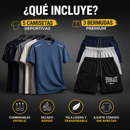 KIT RENDIMIENTO TOTAL™ | 5 Camisetas + 3 Bermudas